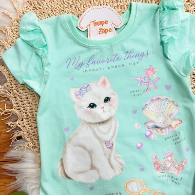 Conj. Blusa My Favorite Things e Short Gatinhas - Verde Água e Lilás